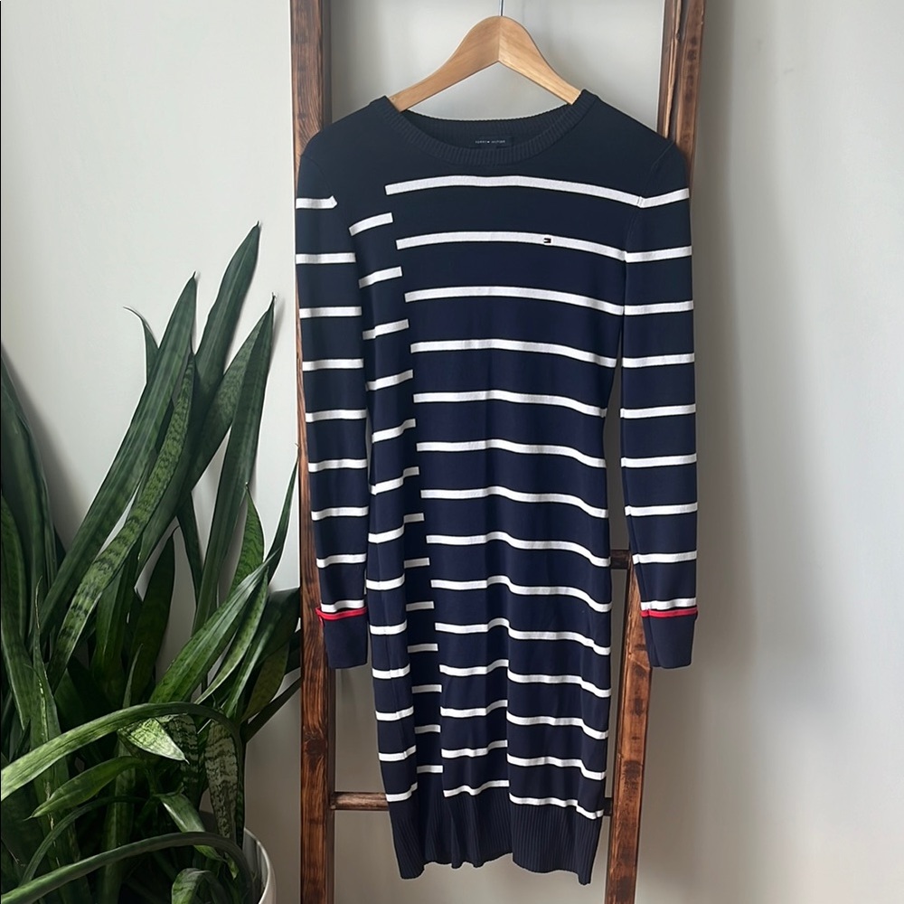 Tommy Hilfiger Navy and White Striped Midi Dress